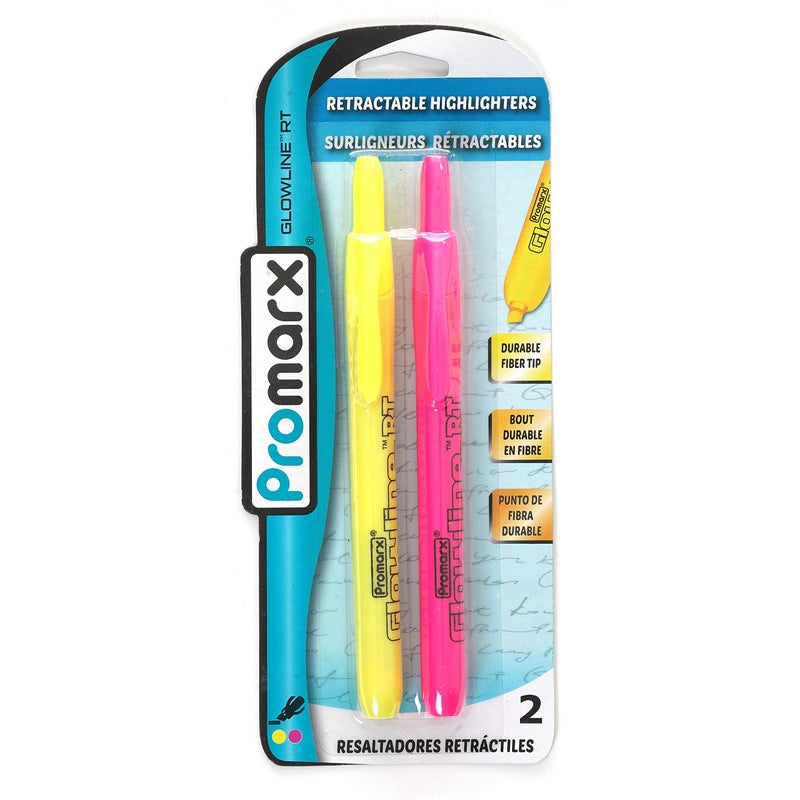 Promarx HS09-ALCB02-48 Glowline RT Retractable Highlighters, Yellow and Pink, 2 Count - Image 1